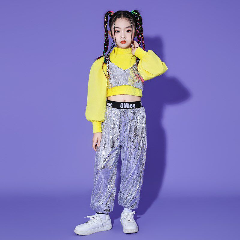 女童爵士舞演出服亮片舞蹈服儿童潮酷T台走秀街舞表演服学生嘻哈