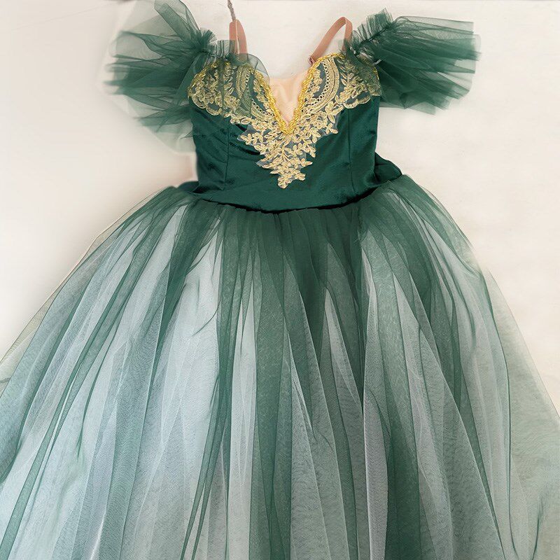 芭蕾舞裙演出绿色儿童公主舞蹈长裙纱裙篷篷裙舞台仙女芭蕾演出服