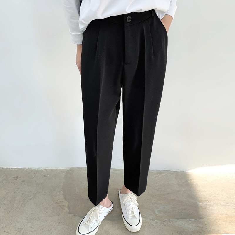 阔腿西装裤女直筒宽松胖mm秋冬季显瘦大码九分加绒加厚垂感烟管裤
