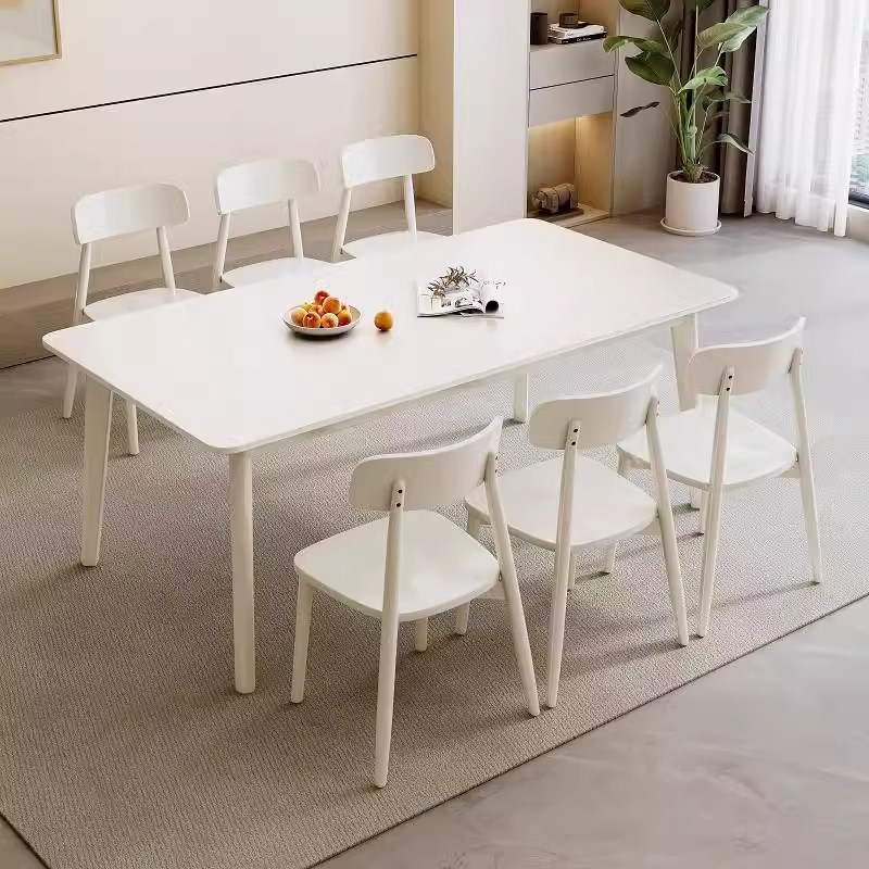 2025新款小户型家用客厅岩板餐桌实木简约长方形饭桌餐厅桌椅组合