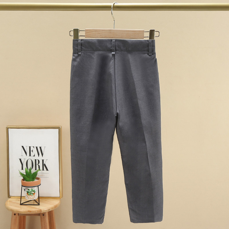 男童西裤女孩学院风大童裤子小学生直筒裤灰色长裤儿童黑色西装裤