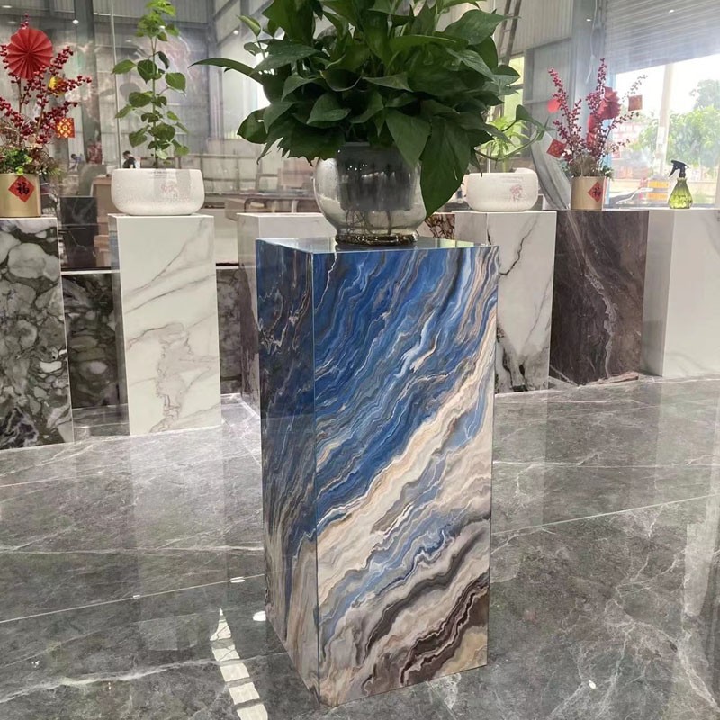 大理石雕塑台底座摆件客厅玄关电视柜旁落地展示台轻奢石墩地台