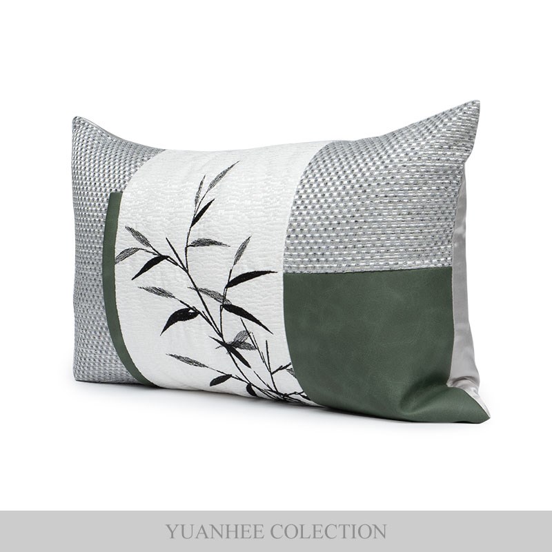 元熙壹品【竹韵】新中式系列拼接绣花灰白沙发靠枕酒店样板间抱枕