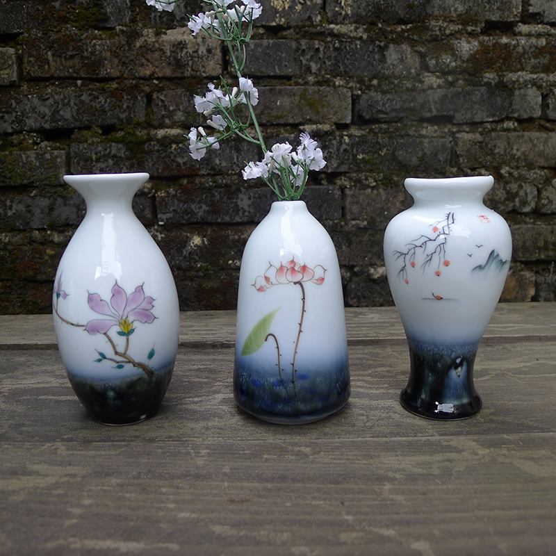 景德镇迷你插花小花瓶摆件 纯手工手绘花器桌面玄关床头摆设装饰
