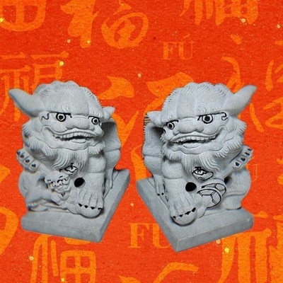 石雕狮子一对小号雕刻摆件看门石头狮子家用大门口守护招财镇宅