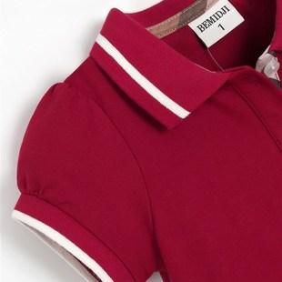 伯米吉童装2024夏装新款洋气女童红色连衣裙英伦风休闲公主裙纯棉