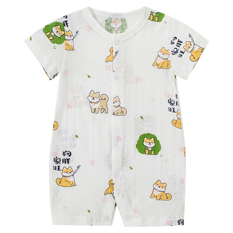 宝宝睡衣竹纤维连体薄款夏季短袖卡通外出爬服个性婴儿空调服家居