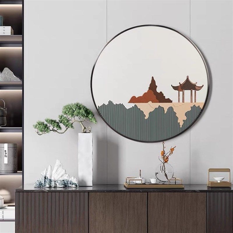 新中式立体玄关装饰画大圆形创意客厅沙发背景墙挂画简约卧室新品,家居饰品,工艺画,淘宝优惠券,粉丝福利购,淘宝优惠卷