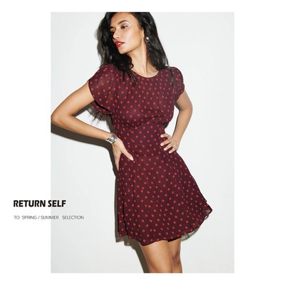 归己-田园花影 reformation短袖收腰圆领连衣裙短款气质裙子女夏