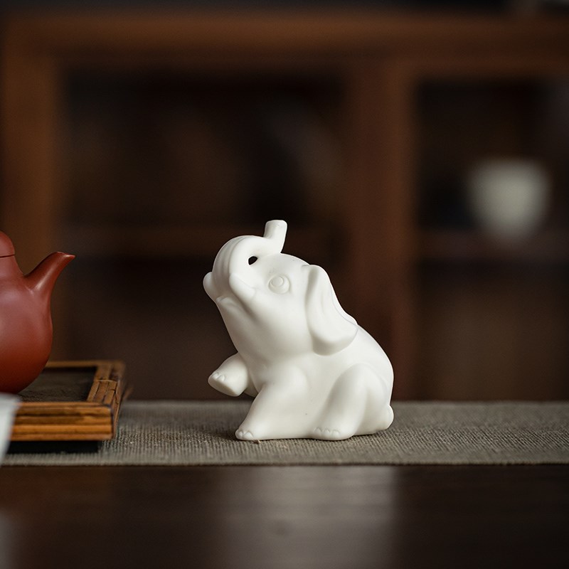 德化白瓷大象动物小摆件中式家居客厅茶室茶桌茶盘装饰品创意摆设