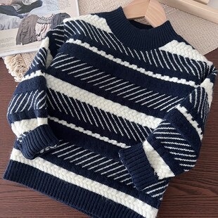 柔软不扎皮肤男童厚实套头毛衣中大童半高领针织衫儿童提花毛线衣