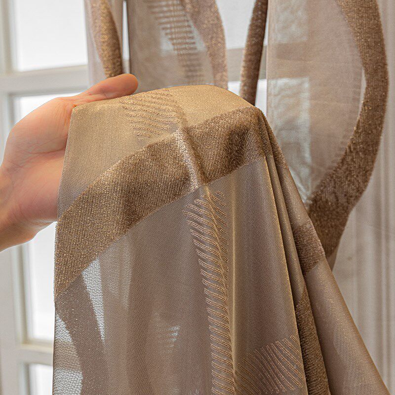 欧式大气简约防晒窗纱透光不透人遮光纱帘咖色高档客厅卧室窗帘纱