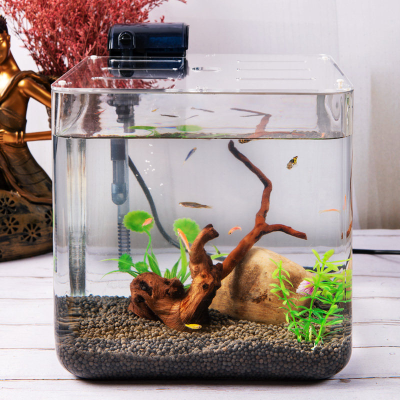桌面长方形玻璃鱼缸一次成型无缝小型热弯超白鱼缸乌龟草缸水族箱