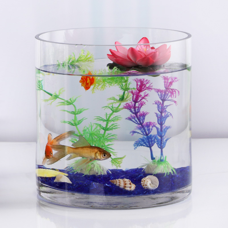 透明圆筒玻璃加厚大号圆柱形金鱼缸富贵竹花瓶圆形金鱼缸客厅桌面