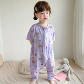 夏天婴儿睡袋薄款 呼吸纯棉男女儿童空调房透气防踢被分腿 宝宝短袖