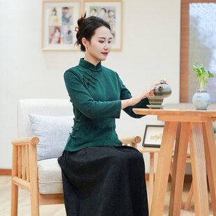 筠雅秋冬新款复古显瘦旗袍式上衣新中式时尚气质唐装上衣女24J437