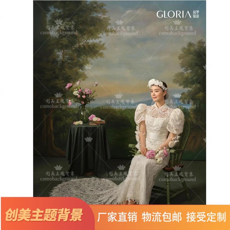 影楼婚纱复古风景油画拍照背景油画写真拍照背景布室内油画写真