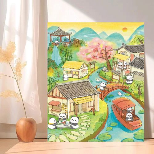 动物乐园趣味数字油画聊解闷填色画级感风景手绘油彩画