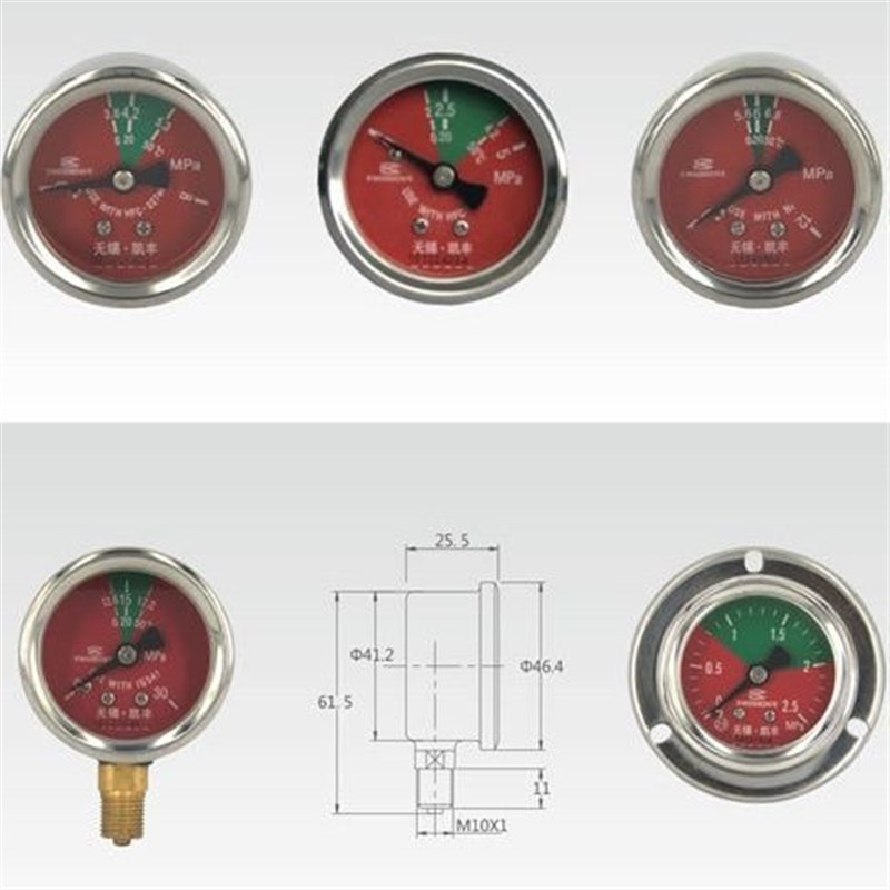 柜式七氟丙烷压力表气体灭火IG51高压压力表1.//.2//15Mp