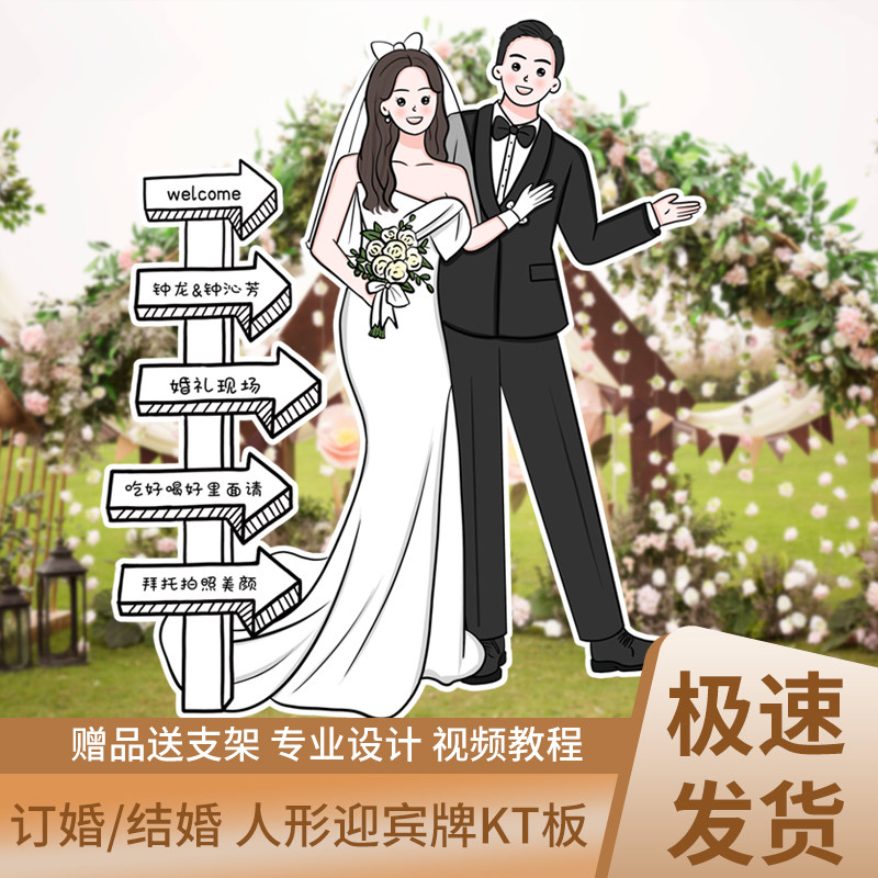 婚礼形立牌板迎宾指示牌结婚导视牌婚纱照画物漫画订婚