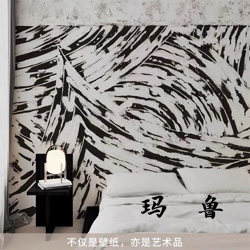 黑白抽象艺术壁纸咖啡店西墙客厅背景墙卧室玄关装饰墙