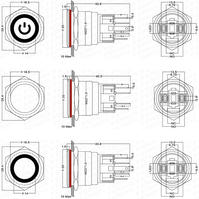 22mm不锈钢金属按钮关自复位带环形灯防水按键汽车喇叭电脑改装