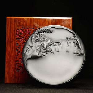 精品高档珍藏礼品天然仓老坑龙尾山黑龙尾圆方山水名师张子坚手工