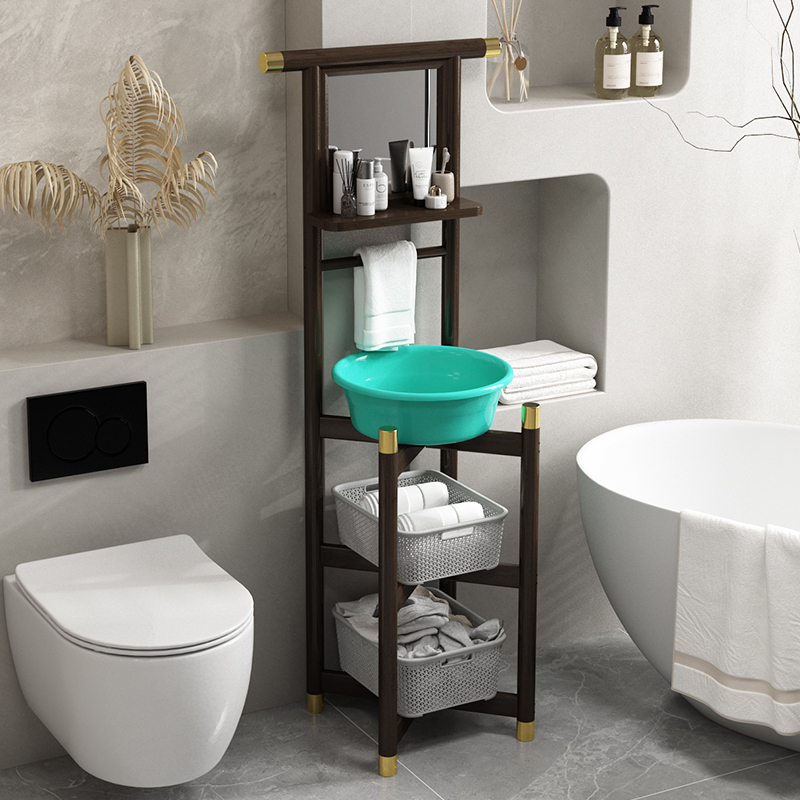 脸盆架落地家用实木带镜子洗漱架简约现代浴室面盆架洗脸洗手架子