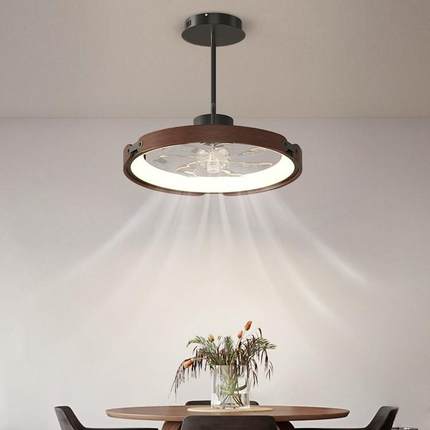 餐厅吊灯led北欧胡桃木色卧室隐形风扇灯新款简约中式吧台餐桌灯