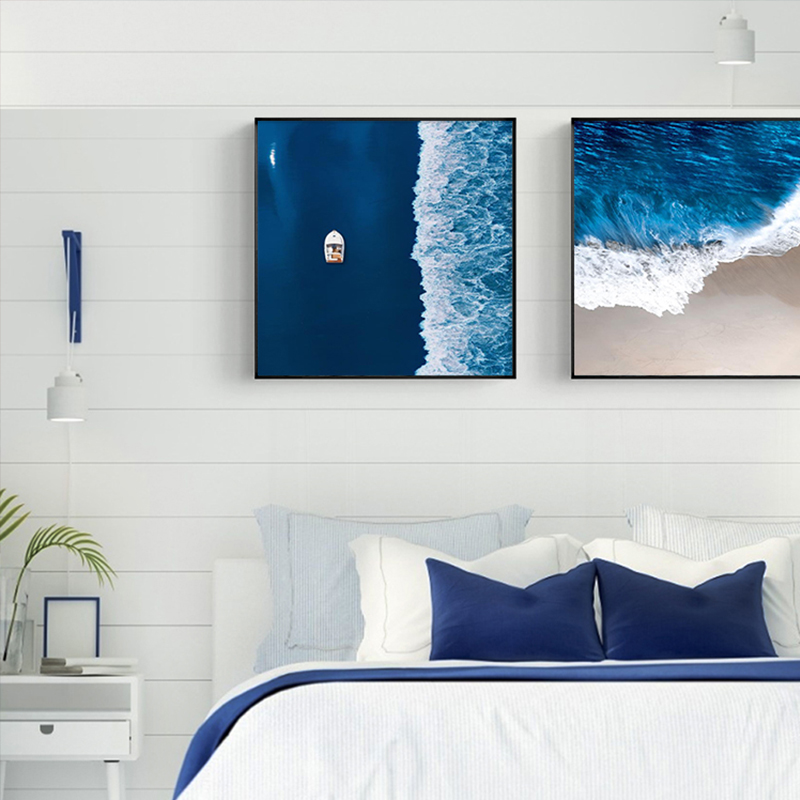 风景深蓝色大海沙滩浪花装饰画卧室餐厅客厅沙发背景墙挂画水晶瓷