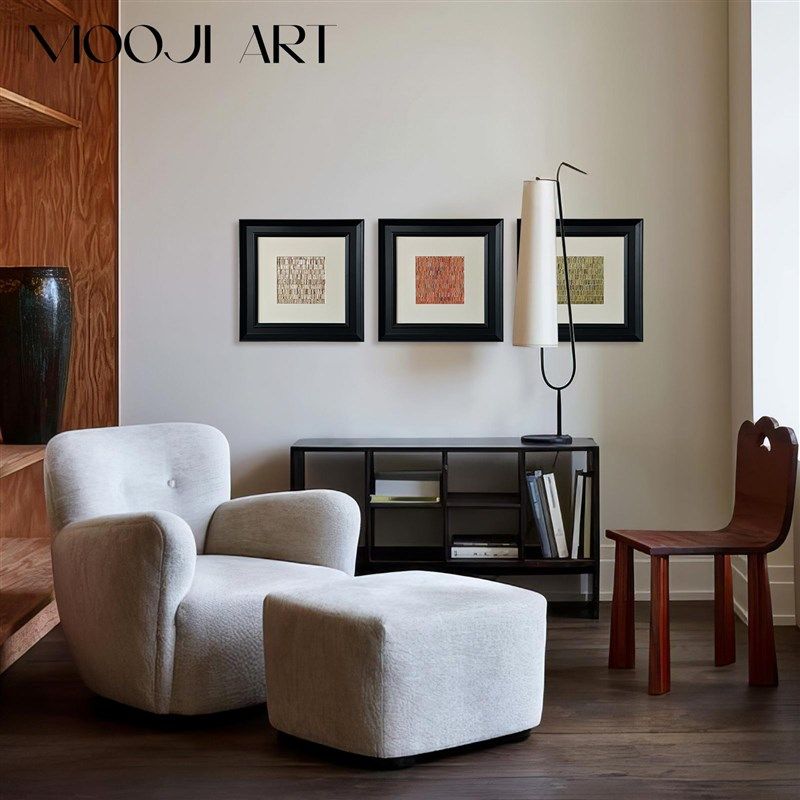 宝石红现代中古风客厅沙发挂画比利时高级感立体编织壁画