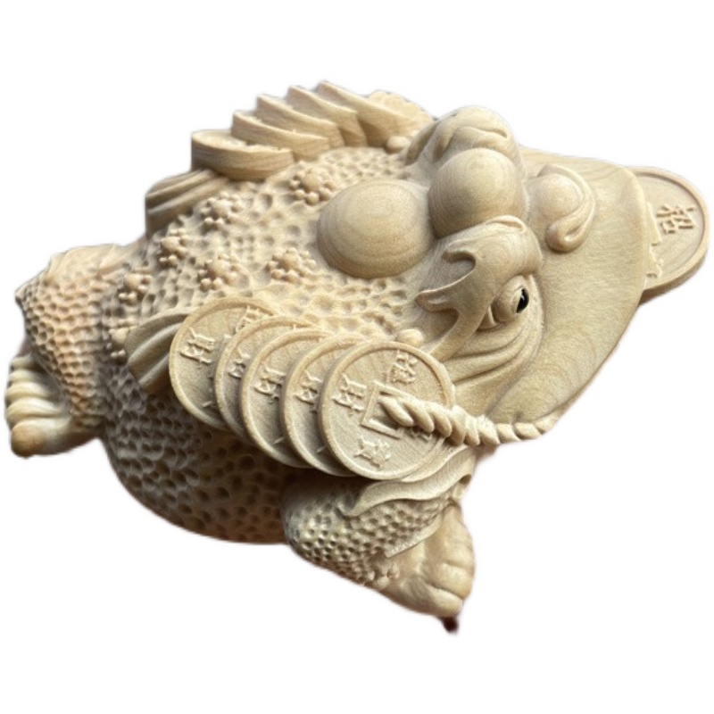 崖柏黄杨木雕招财金蟾手把件小摆件实木雕刻文玩装饰动物工艺礼品