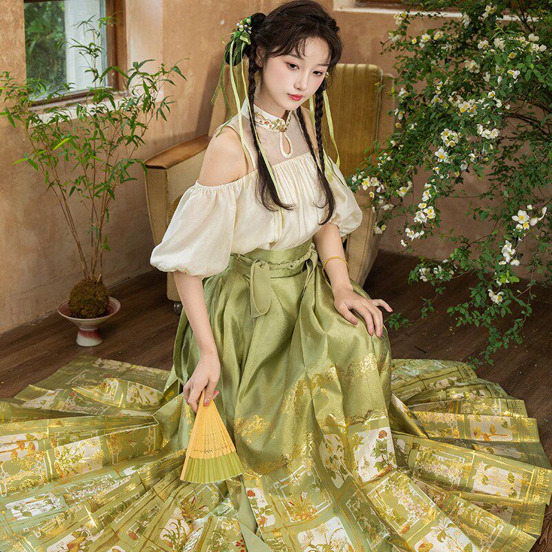 蕴锦[本草集]立领斜襟衬衫露肩衬衫明制马面裙套装汉服女夏季新款,女装/女士精品,汉服半身裙,淘宝优惠券,粉丝福利购,淘宝优惠卷