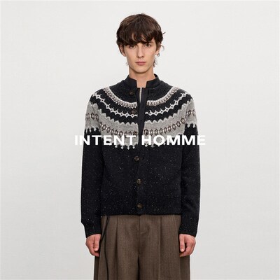 INTENT 费尔岛星空开衫毛衣/美利奴羊毛混纺针织衫保暖舒适氛围感