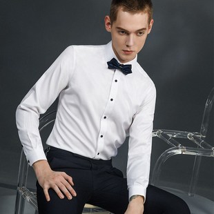 【澳嘉】塔士多礼服领衬衫男新郎结婚寸衫婚礼宴会白色领结衬衣