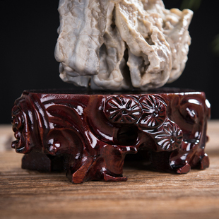 a056摆件石头底座雕花椭圆形实木工艺品奇石底座可挖槽木托木座