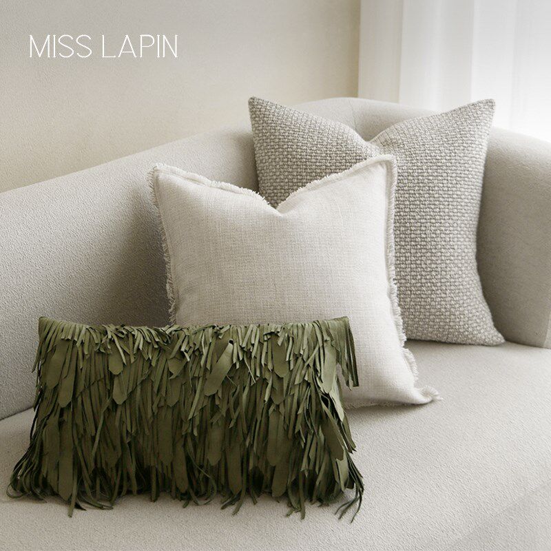 澜品绿色系手工流苏抱枕组合轻奢客厅靠包靠枕沙发样板间靠垫腰枕