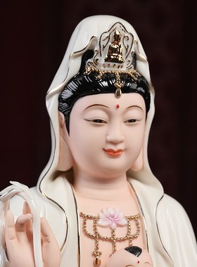 戴玉堂陶瓷摆件《祥云送子观音》佛像观世音菩萨像供奉客厅家用