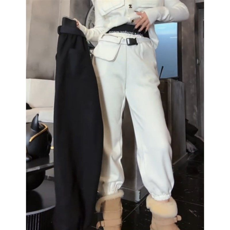 景倩妮拼接腰包设计休闲裤2024年冬季厚款梨形高腰显瘦宽松束脚裤,女装/女士精品,大码裤装,淘宝优惠券,粉丝福利购,淘宝优惠卷