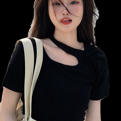 jazz女装爵士跳舞上衣y2k甜辣主播服装性感露肩露脐假两件短款T恤