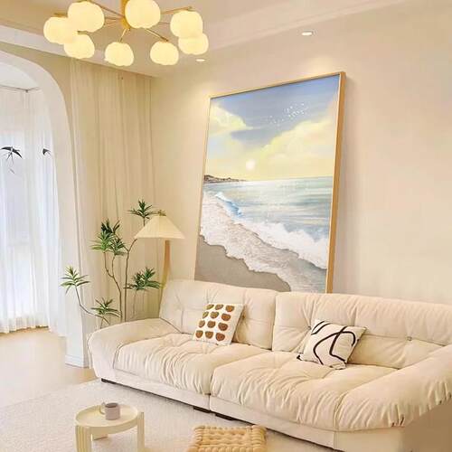 奶油风客厅装饰画海浪肌理沙发背景墙壁画高级感玄关走廊过道挂画