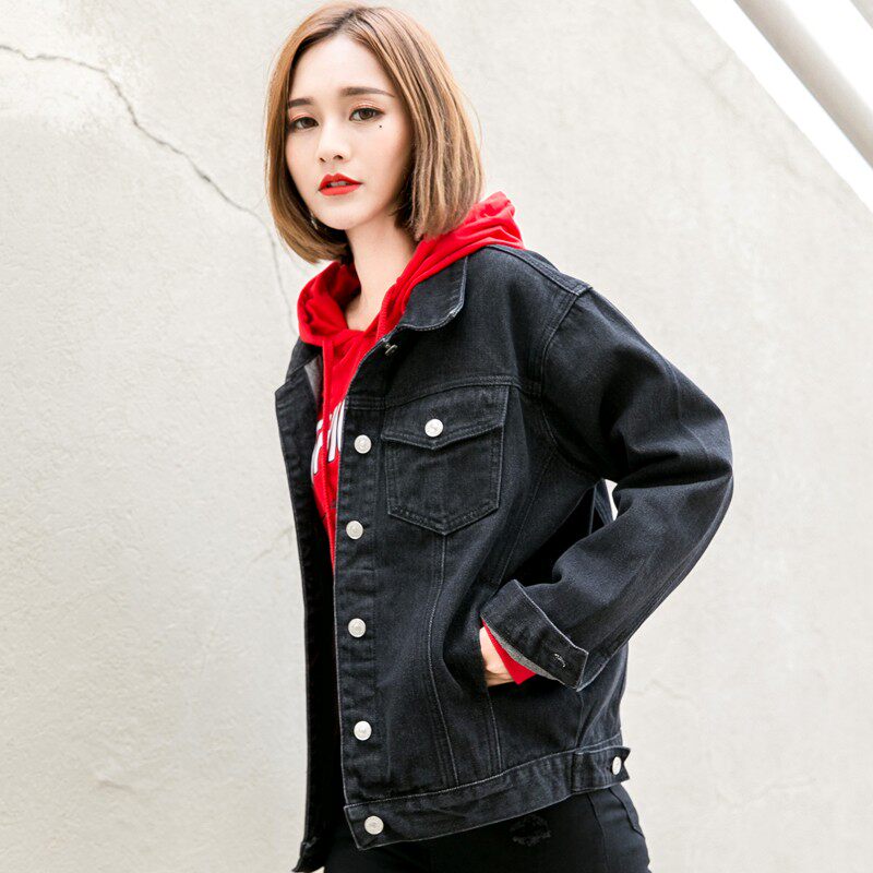 2021春秋季新款黑色的牛仔外套女宽松流行大码bf休闲牛仔衣夹克潮