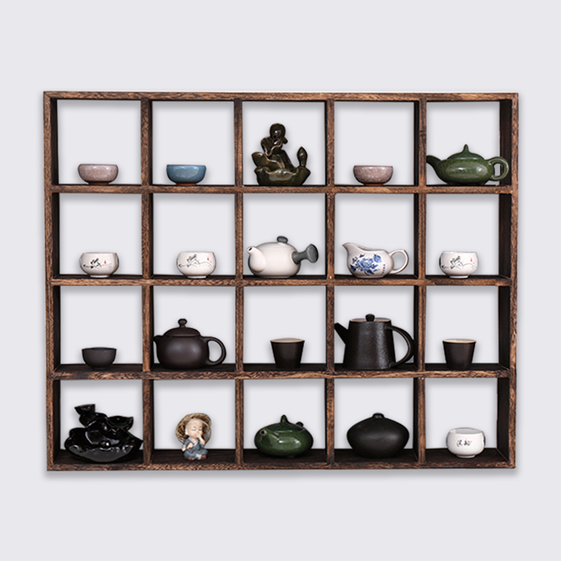 博古架实木中式壁挂式多宝阁摆件置物架客厅挂墙茶具古董架收纳架