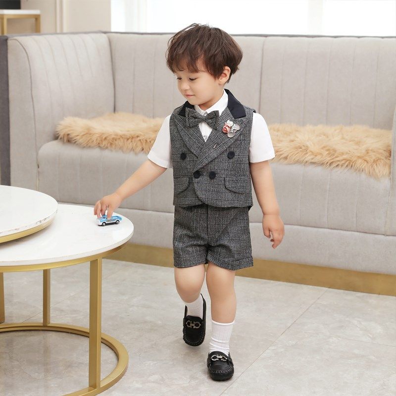 儿童西装套装男童周岁生日礼服男宝宝三件套花童小西装婴儿套装春