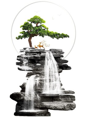 流水生财入户玄关装饰画迎客松招财寓意灯壁画新中式走廊过道挂画
