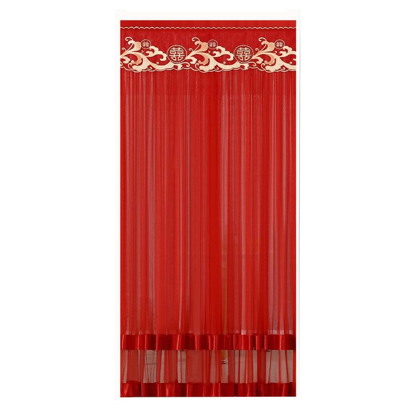 结婚红色门帘免打孔婚房专用隔断布帘装饰新婚卧室喜字家用遮挡帘