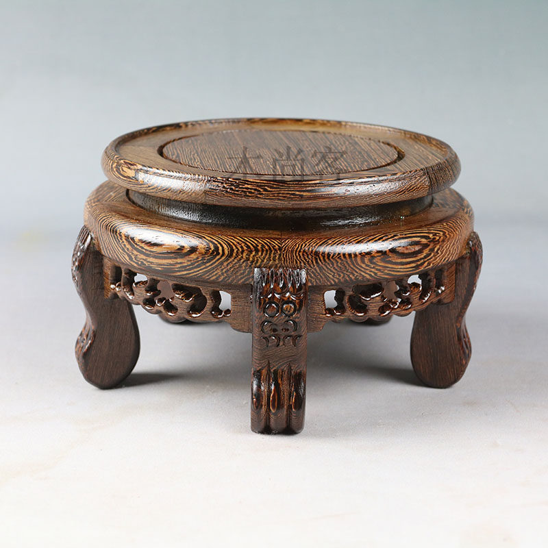 鸡翅木底座茶壶花瓶花盆景石头佛像底座实木雕工艺品实木圆形底座