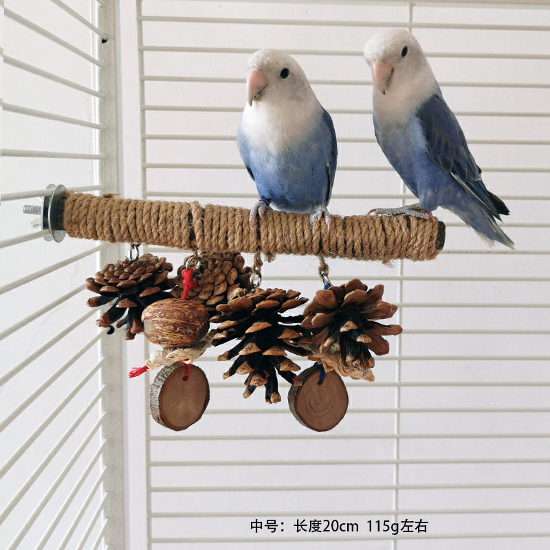 鹦鹉站杆鸟类玩具啃咬磨嘴解闷实木站台松果玩具鸟笼配件