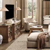 客厅美式 出口法国 欧式 新古典电视柜实木简约 乡村组合茶几 法式