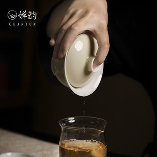 婵韵黄丽君茶具月光白三才元宝盖碗茶壶茶杯壶承陶瓷茶具小田甄选
